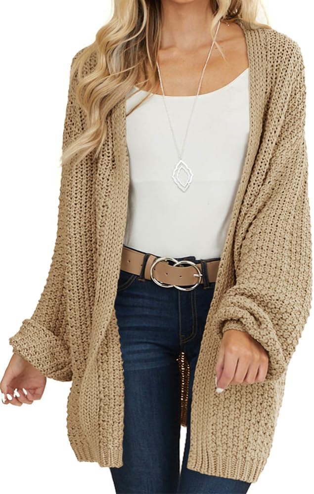 Maroway Womens Cardigan Solid Color Long Sleeve Open Front Chunky Knit Sweater Outwear