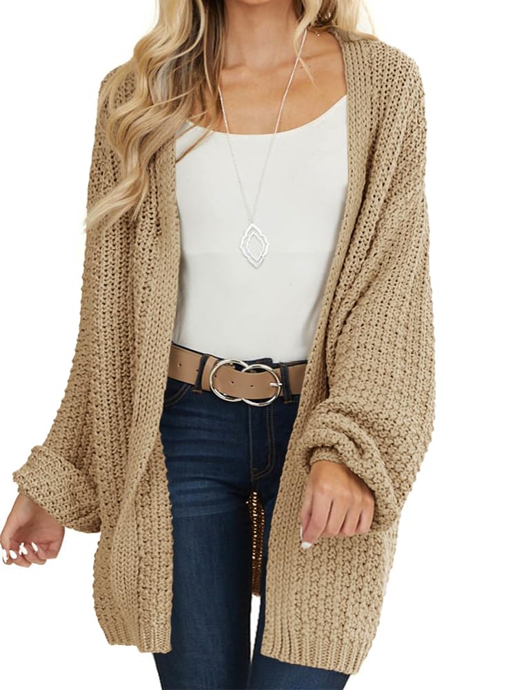 Maroway Womens Cardigan Solid Color Long Sleeve Open Front Chunky Knit Sweater Outwear
