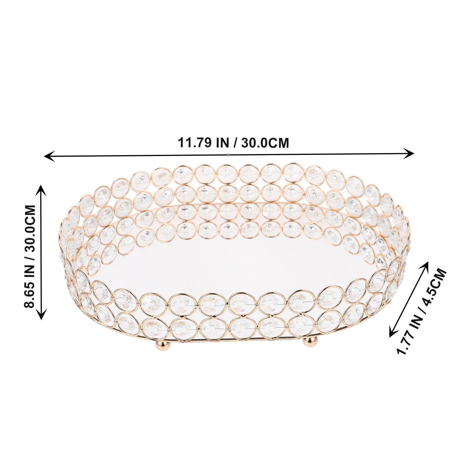 VICASKY Bandeja Ovalada para Joyas de Hierro y Cristal Dorado Decorativa
