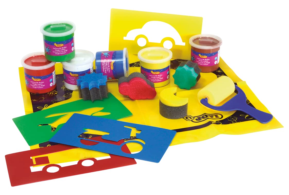 JoviFinger Paint Set 6 jars 125 ml + 4 sponges + 4 templates + 1 roller + 1 tablecloth