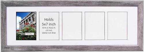 CreativePF- Marco de fotos de madera flotante con 5 aberturas para sostener fotografías de 5 x 7 pulgadas, incluye collage de alfombrillas blancas