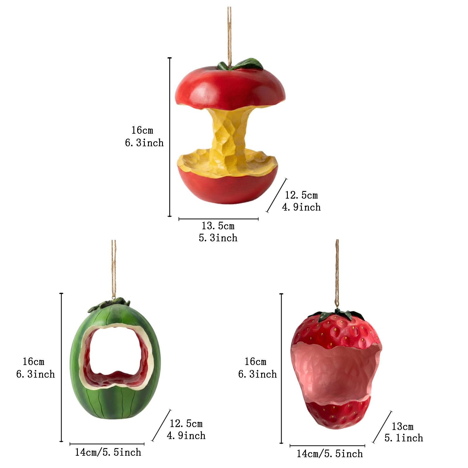 Mangiatoia per uccelli decorativa all'aperto, accento da appendere al cortile a forma di frutta, ornamento da esterno in corda di iuta, stazione di alimentazione per uccelli selvatici (#B)