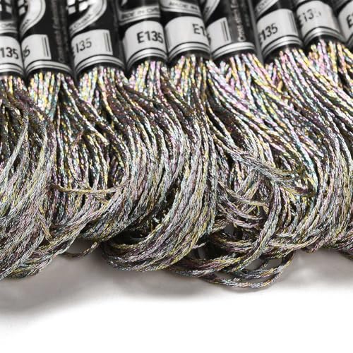 Image of 10 Skeins Grey Polyester Embroidery Floss Metallic Shimmer Crewel Cross Stitch Threads Silver Glitter Floss for Sewing Making String Art Tassels DIY Project Friendship Bracelets Home Decor