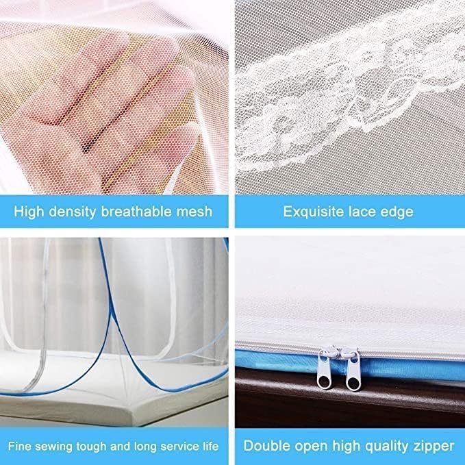 Image of Mosquito Net for Double Bed | King Size Foldable Machardani | Polyester 30GSM Strong Net |PVC Coated Corrosion Resistant Steel Wire - Blue (6 x 6) feet new Green (new White) (Sky Blue)
