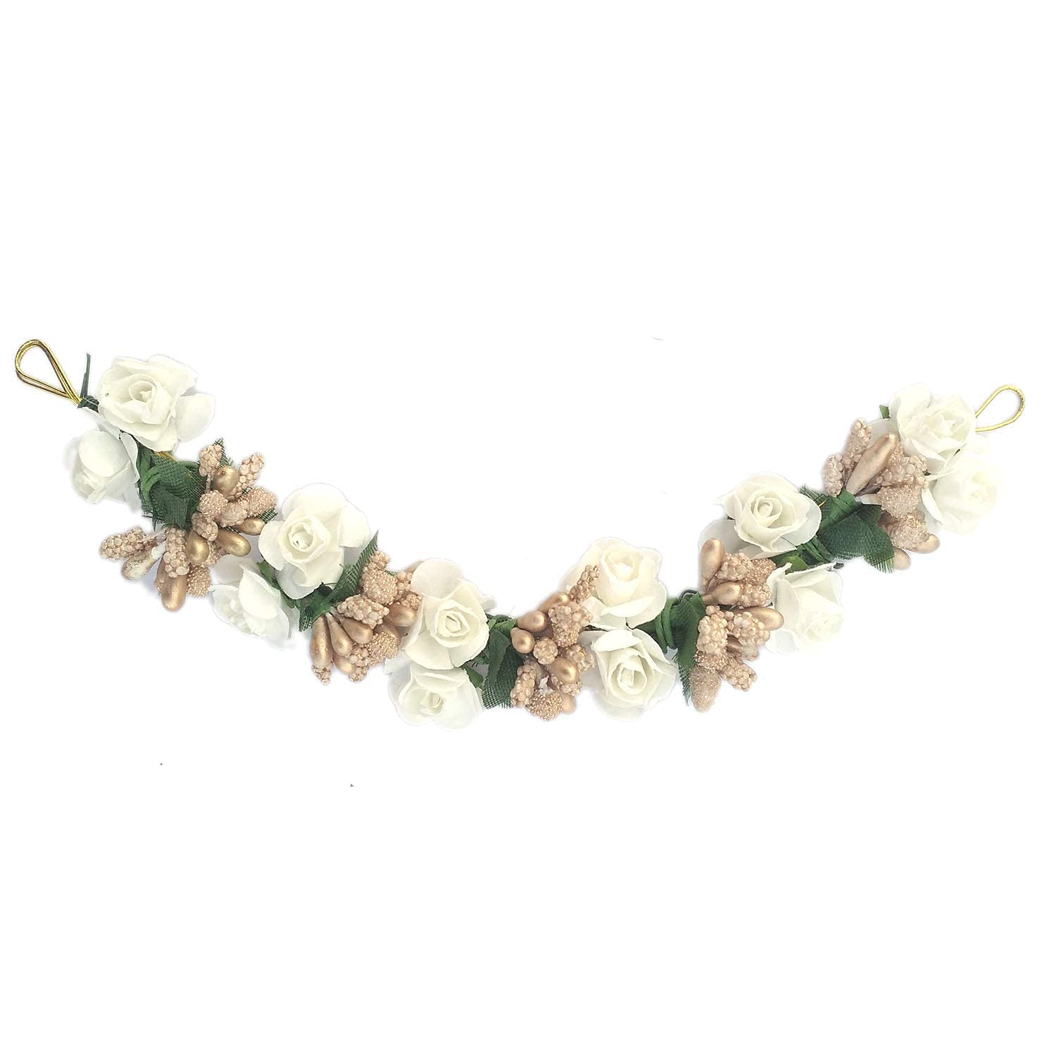 A2S Cloth Flower Juda Hair bun gajra Hair gajra Artificial Hair gajra for Festival and Wedding for Women and Girls, Color- White and Golden