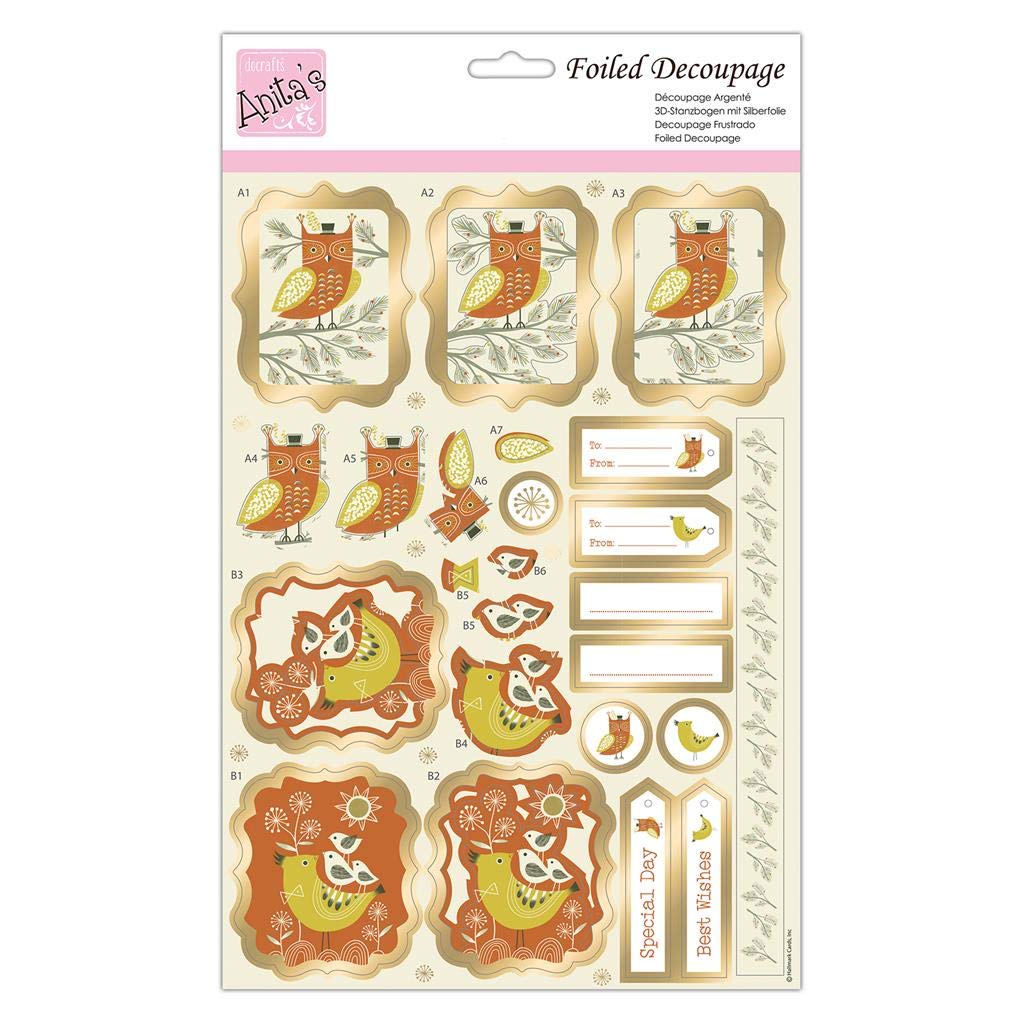 Anita's A4 It's A Hoot Foiled Decoupage Sheet, Accessories Supplies For Craft, Paper Craft, Scrapbooking, Card Making, Origami, Ideal for Adult Craft, Adds Textured Pattern To Craft Projects