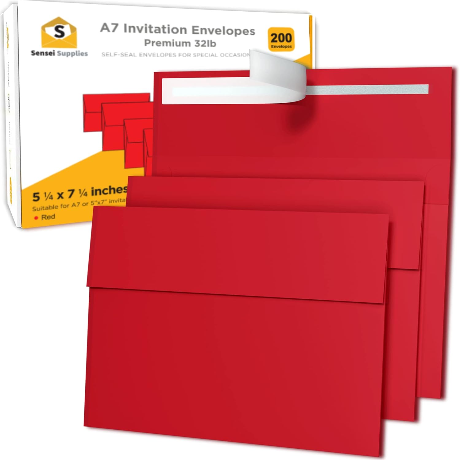 200 Pack 5x7 White Invitation Envelopes - For 5x7 Cards - A7 - (5 ¼ x 7 ¼ inches) - Perfect for Weddings, Graduation, Baby Shower - 120 GSM - Peel, Press & Self Seal - Square Flap