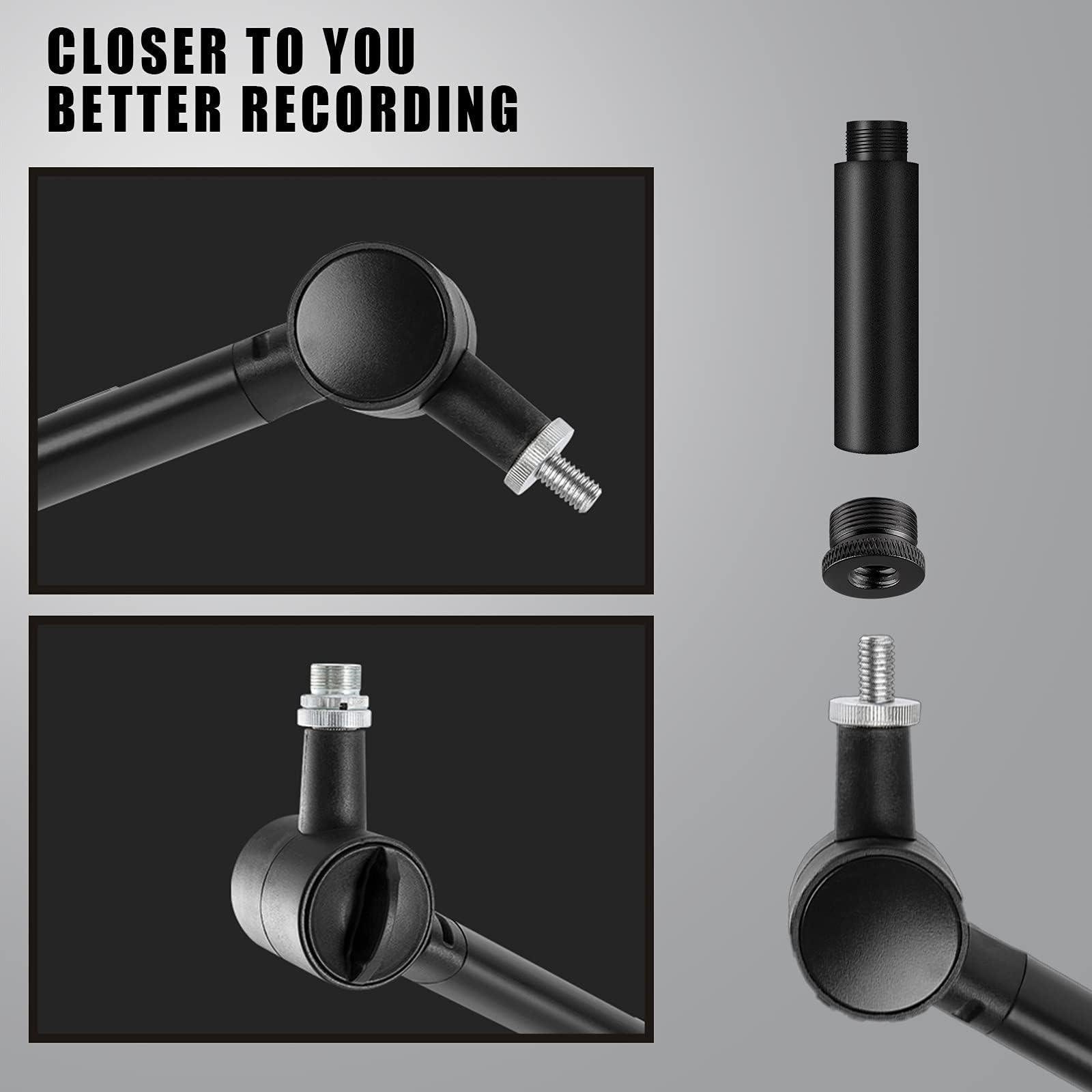 ieron Mic Extension Rod 2pcs Microphone Stand 5/8 Extension Tubes with 1pcs 3/8 to 5/8 Adapter for Table & Arm Tripods - Image 3
