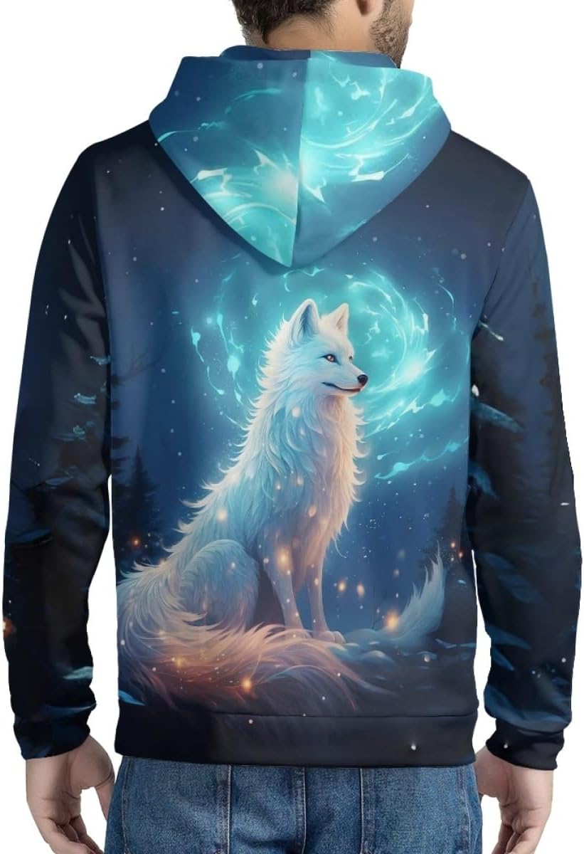 ENLACHIC Men's Novelty Cool 3D Galaxy Wolf Print Graphic Hoodies Zip up Hoodie Pullover Sweatshirts