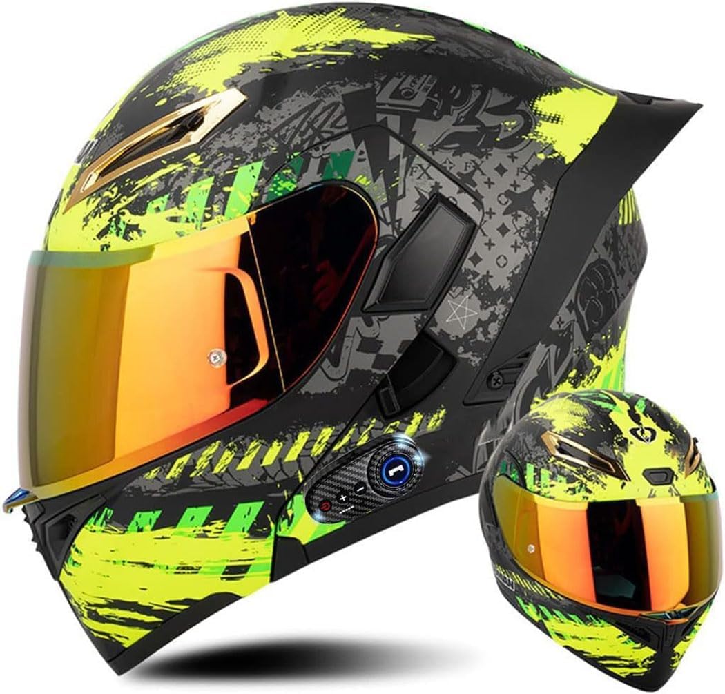Sport Bluetooth Full Face Modular Motorcycle Helmet, Boy Girl Flip up Visors Cool Scooter Moped Street Cruiser ATV Motorcycle Integrated Helmets, Comfortable Breathable, DOT Approved, S-XXL(55-64cm)