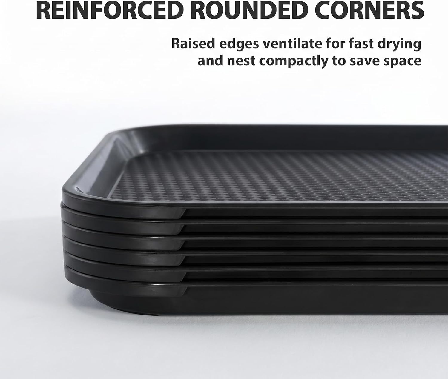CURTA Rectangle Plastic Serving Trays– Cafeteria/Fast Food Tray, for Restaurant, School Lunch, Coffee Shop & Home Use – Durable, Dishwasher Safe, Stackable, BPA-Free, 12” x 16”Set of 6 Black