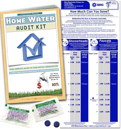 Home Water Audit Kit - Faucet Flow Gauge Measuring Bag & Toilet Leak Detecting Tablets. Water Saving for Shower and Faucet | Dye Tablets for Silent Bathroom Toilet Leaks.