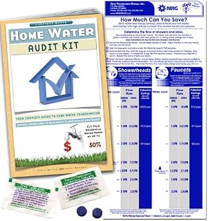 Home Water Audit Kit - Faucet Flow Gauge Measuring Bag & Toilet Leak Detecting Tablets. Water Saving for Shower and Faucet | Dye Tablets for Silent Bathroom Toilet Leaks.