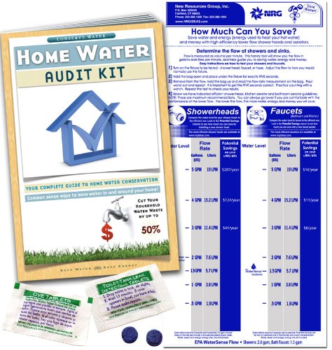 Home Water Audit Kit - Faucet Flow Gauge Measuring Bag & Toilet Leak Detecting Tablets. Water Saving for Shower and Faucet | Dye Tablets for Silent Bathroom Toilet Leaks.