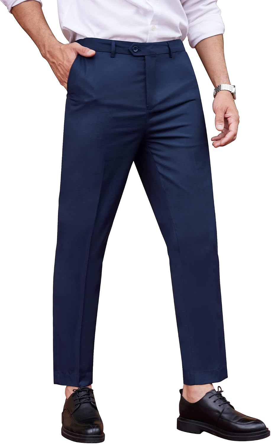 COOFANDY Men's Classic Fit Dress Pants Flat Front Straight Formal Pants Wrinkle Free Expandable Waist Suit Pants Blue
