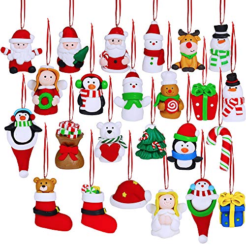 Winlyn Christmas Countdown Advent Calendar Ornaments 24 Set 3D Clay Figurine Ornaments Santa Snowman Angel Penguin Doll Hanging Tree Ornaments for Holiday Stocking Stuffers Fireplace Gift Decor
