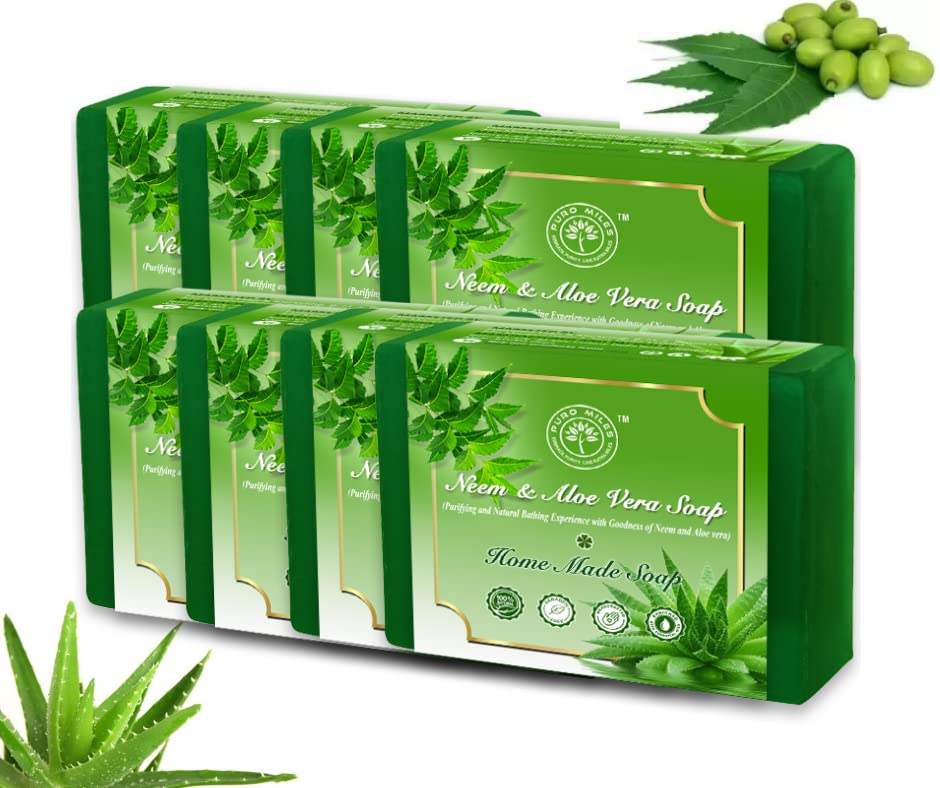 Puro Miles Handmade Bath Soap Combo(Pack of 8x100g) | Organic Neem & Aloe Vera Soap | Paraben & SLS Free | Enriched with Essential Oils and Vitamin E | Suitable for All Skin Types
