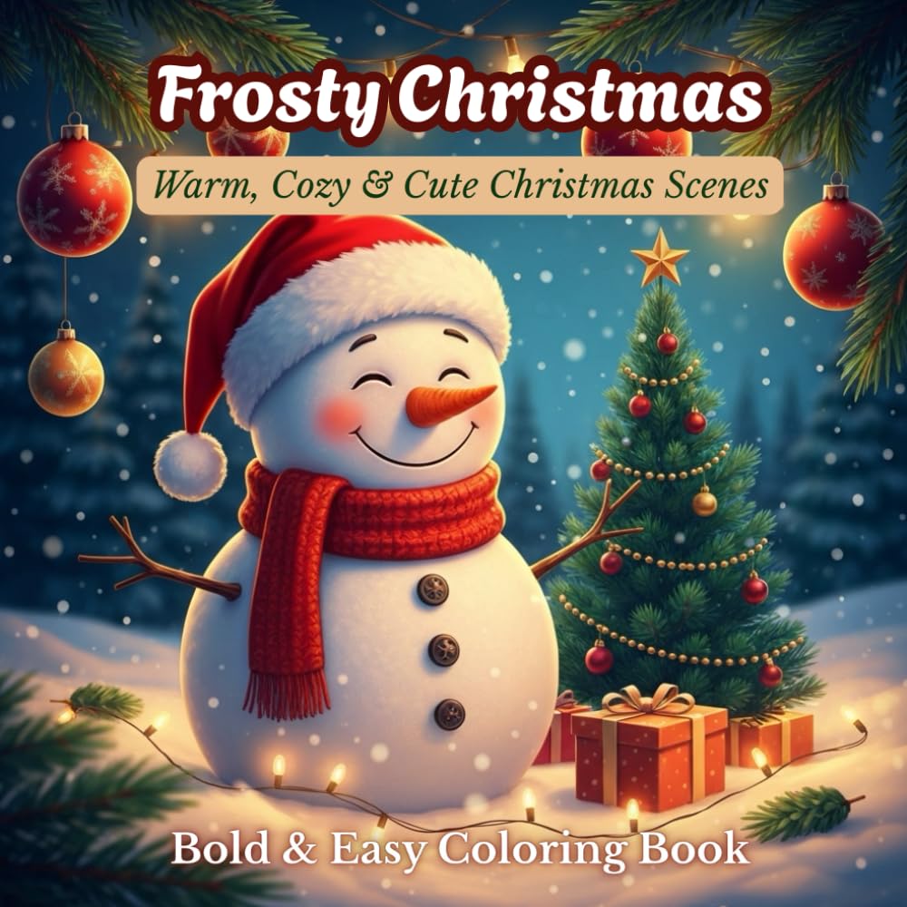 Frosty Christmas - Cute Snowman Christmas Coloring Book: Warm, Cozy Holiday Scenes | Christmas Fun, Bold & Easy Coloring Book for Kids, Teens & Seniors