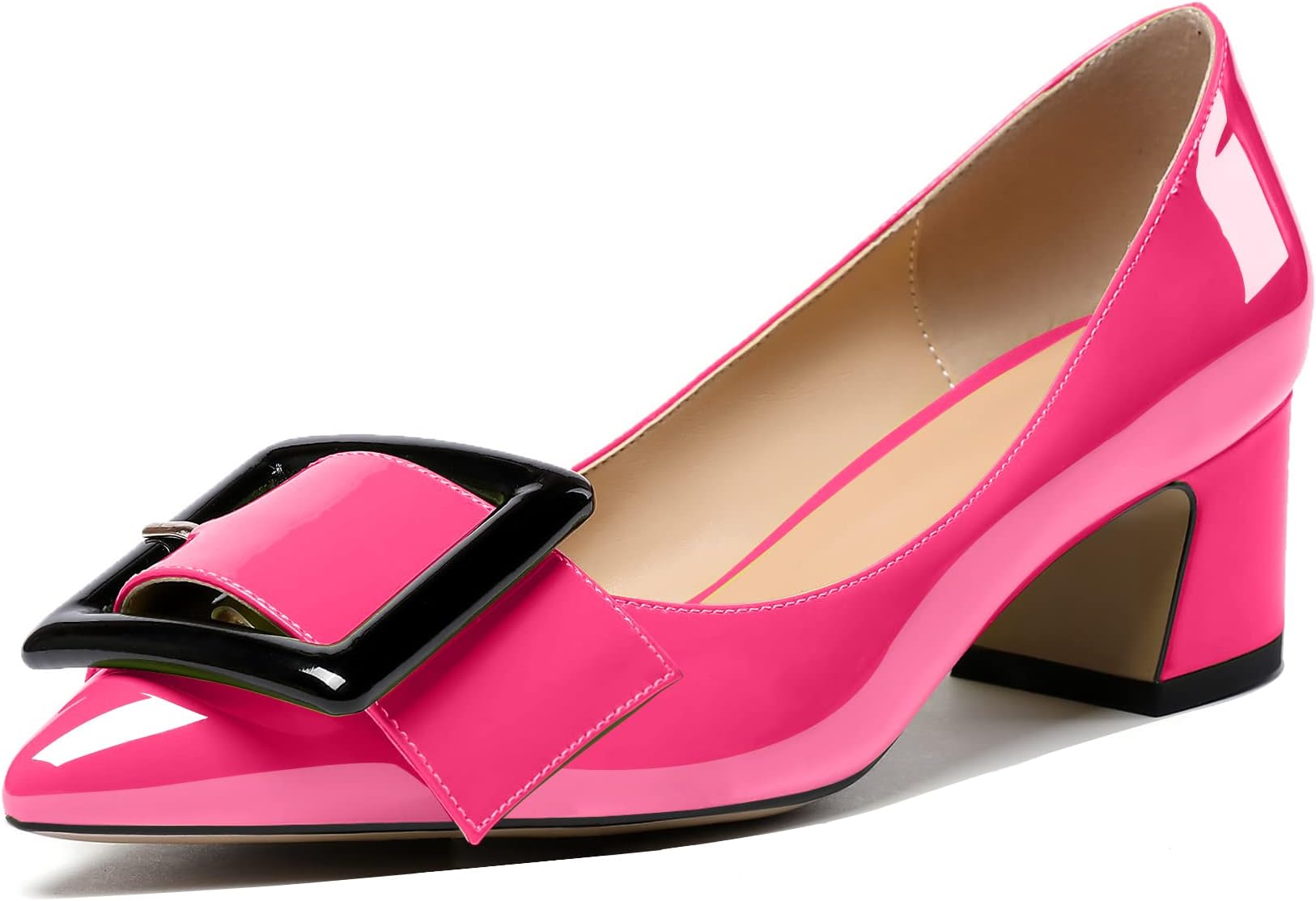 Eldof Pointed Toe Pumps,Classy 2 Inches Block Heel Chic Pumps, Confort Buckle Heel for Office Wedding Dress