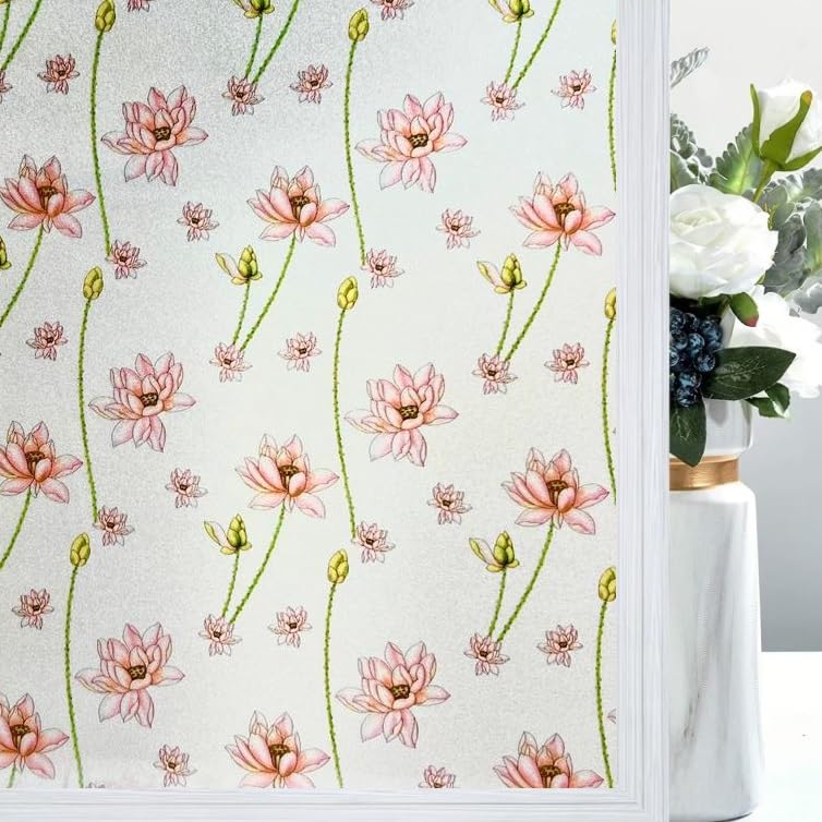 LIVECOOL Window Stickers Frosted UV Window Protection Film for Privacy & Decoration Bathroom Home Office Kitchen (24" x 120" Inch, Lotus Pink) (B0CMHG5DFC) Amazon Price History, Amazon Price Tracker