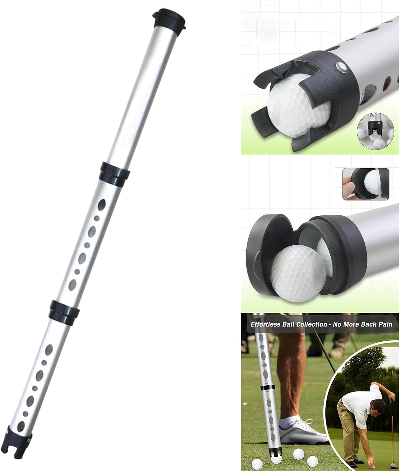 Golf Ball Retriever & Collector - Premium Ergonomic Grabber Tool for Training & Practice