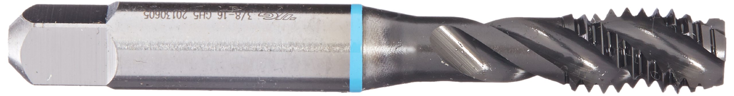 YG-1 BI Series Super HSS Spiral Flute Tap, Hardslick Coated, Round Shank with Square End, Modified Bottoming Chamfer, 3/8