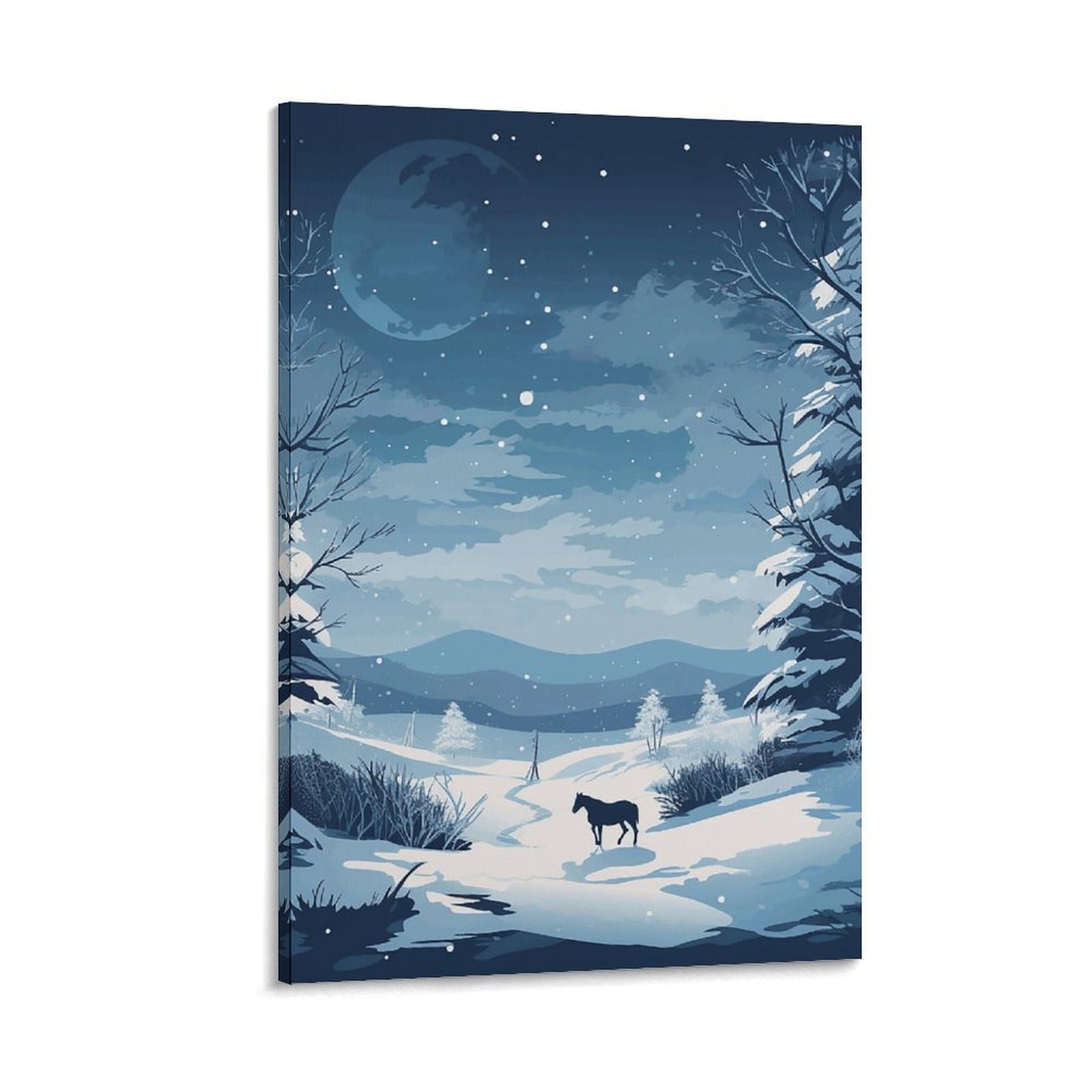 Canvas Wall Art for Living Room 16"x24" Modern Artwork Painting Pictures Hanging Canvas Prints A Horse And Snow Aesthetic Wall Art for Bedroom Bathroom Office Wall Art Print Decor A Horse And Snow Ca