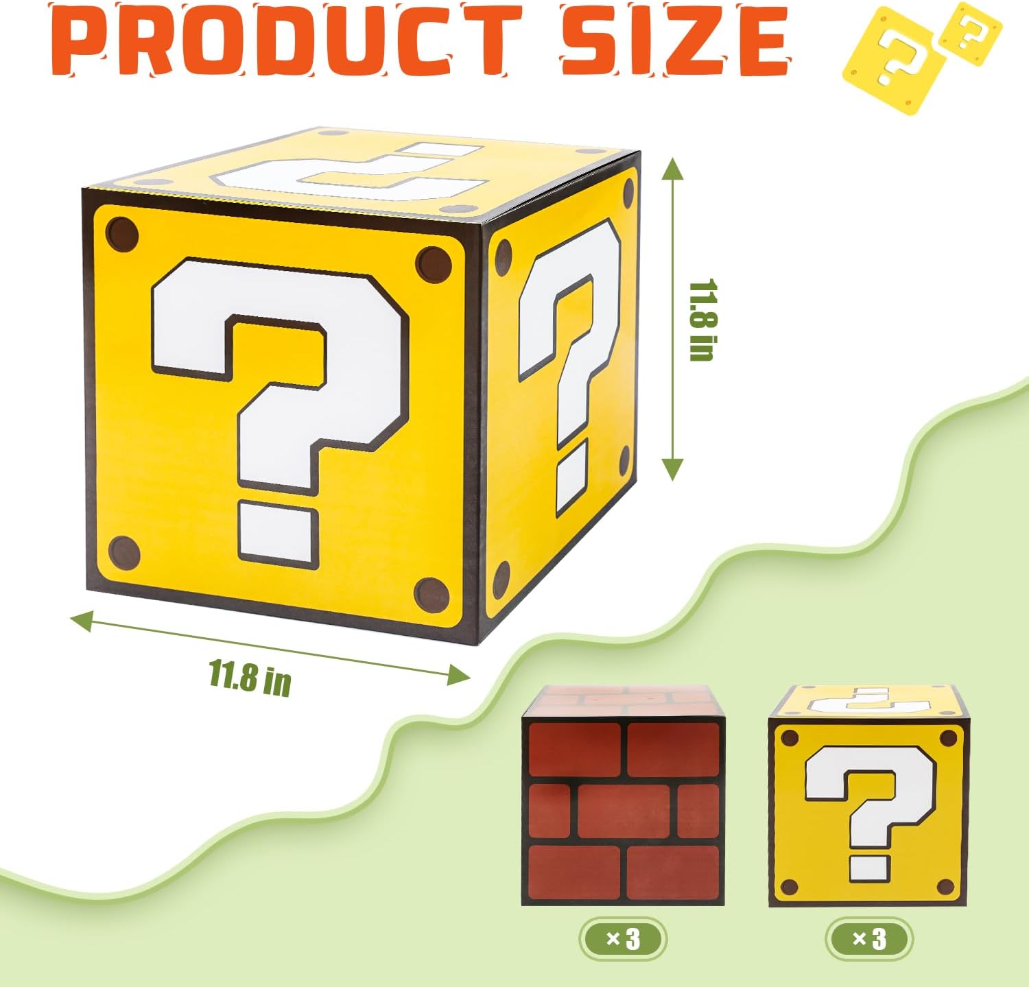 6PCS Big Question Brick Party Boxes, Question Brick Boxes and 6 Set Centerpieces for Kids Boys Girls Birthday Party Decorations,Christmas Halloween Classroom Supplies Favors.(11.8 x 11.8 Inch)