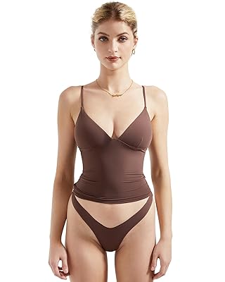 SUUKSESS Women Sexy Deep V Neck Sleeveless Fitted Basic Tops Y2K Tank Top Cami