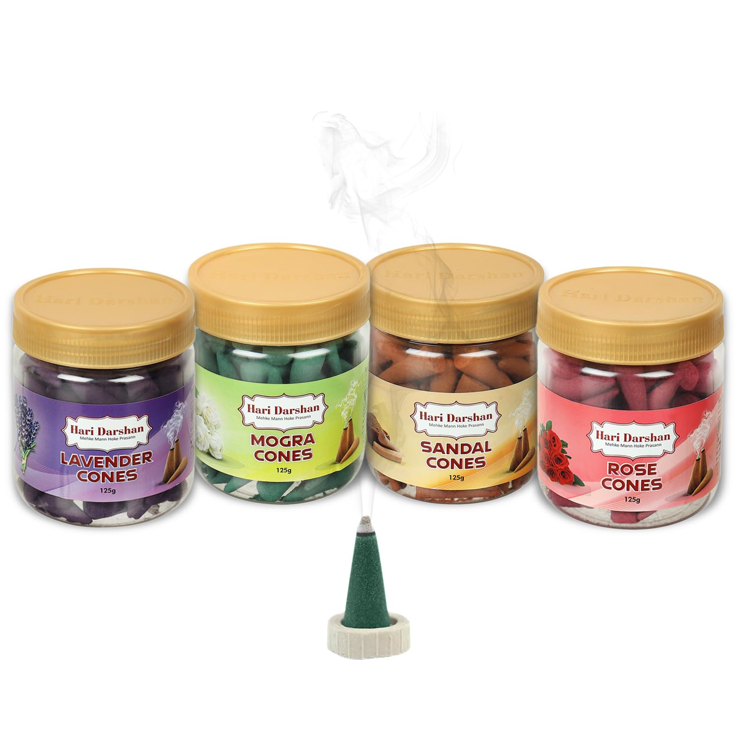 Hari Darshan Dhoop Cones Combo Pack of 4 Fragrance -125gm Each | Rose | Sandal | Lavender | Mogra | Organic Dry Dhoop | Long Lasting Fragrance for Daily Pooja, Meditation (B0C6K8C5HC) Amazon Price History, Amazon Price Tracker
