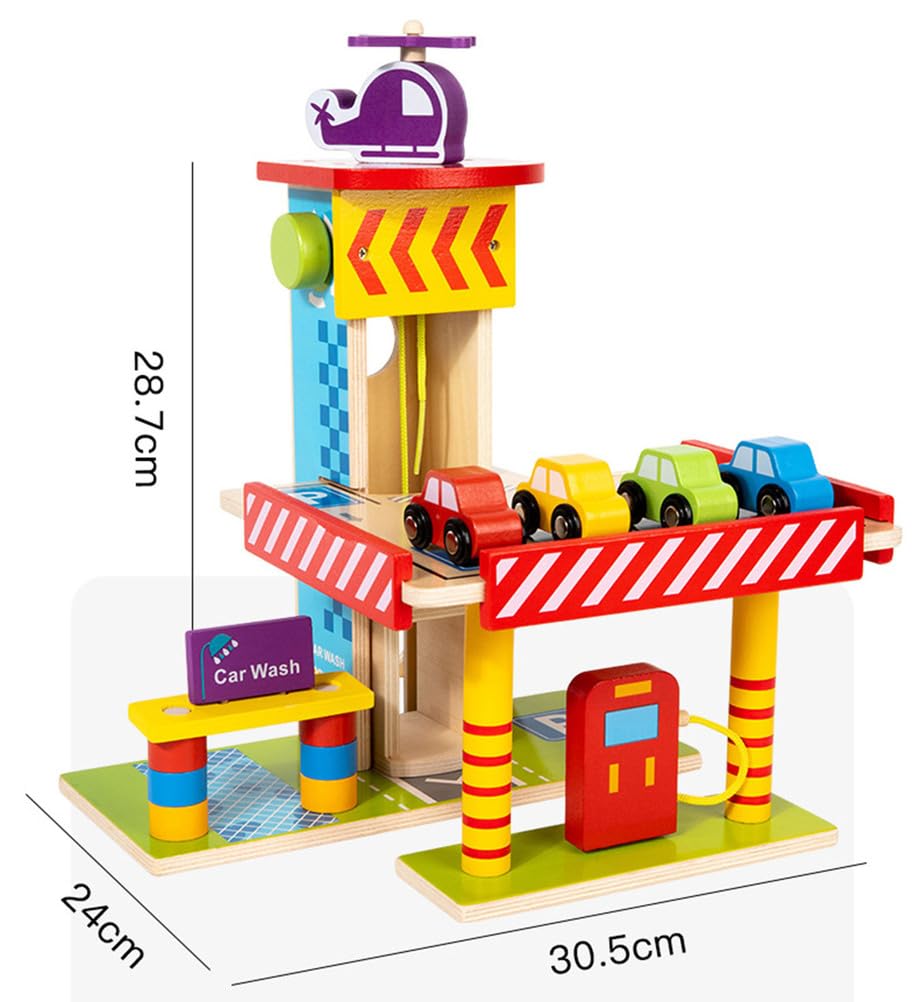 Set de Juego de Garaje de estacionamiento de Madera, helipuerto