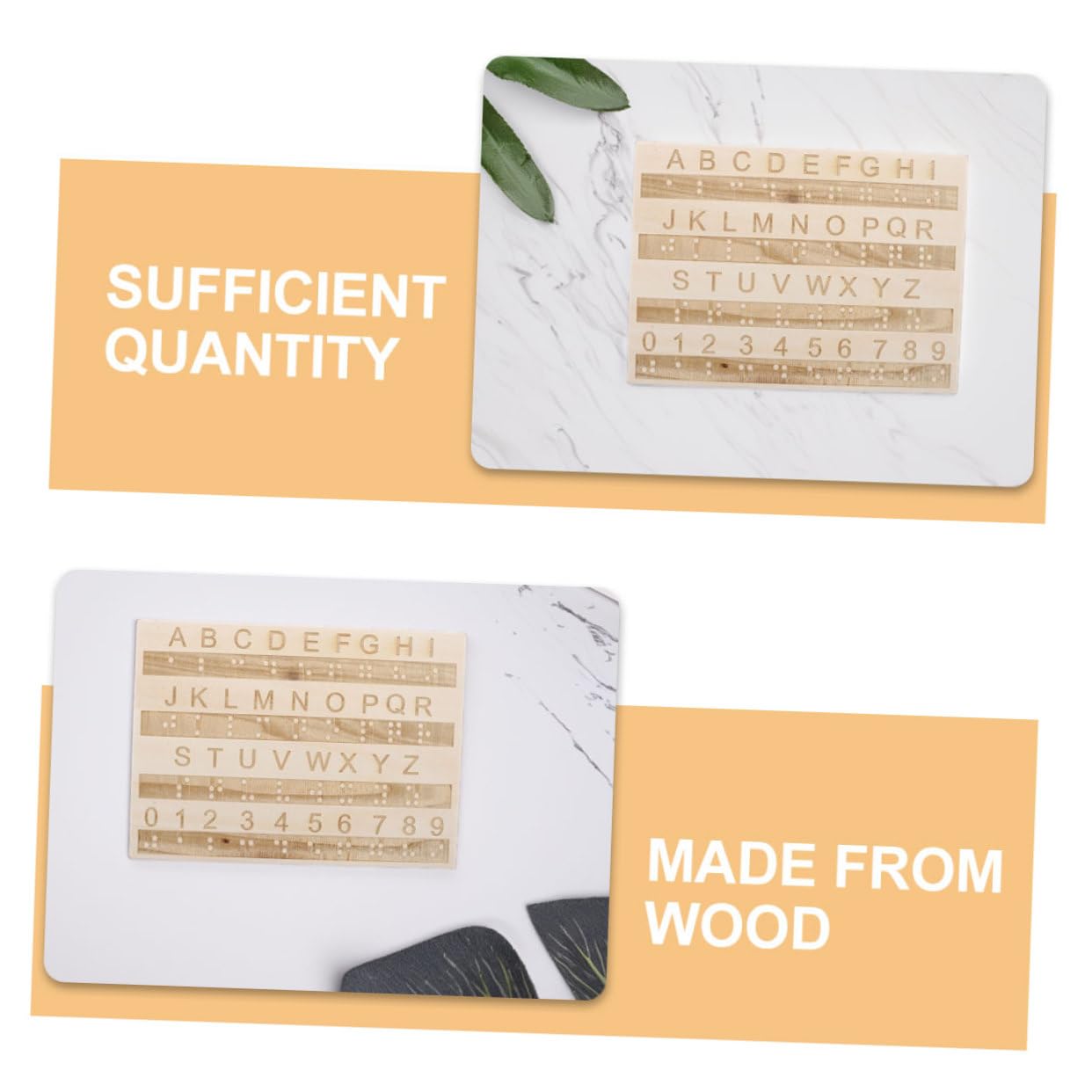 ERINGOGO Tablero de Letras y Números en Braille de Madera, 3 Piezas, Herramienta Táctil Ligera para Aprender Braille y Enseñanza a Niños Ciegos Color Aleatorio