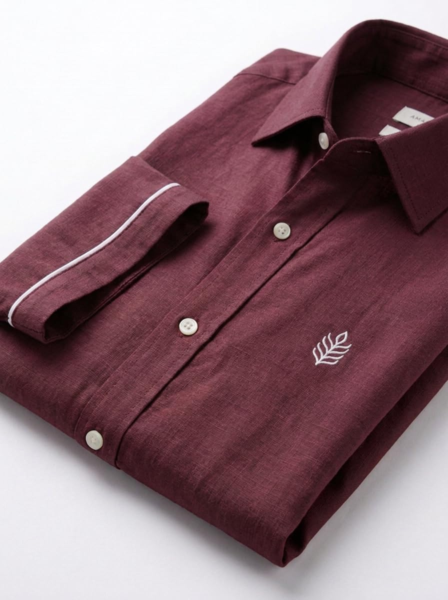 Luxury Short Sleeve Italian Linen Shirts for Men Red Wine