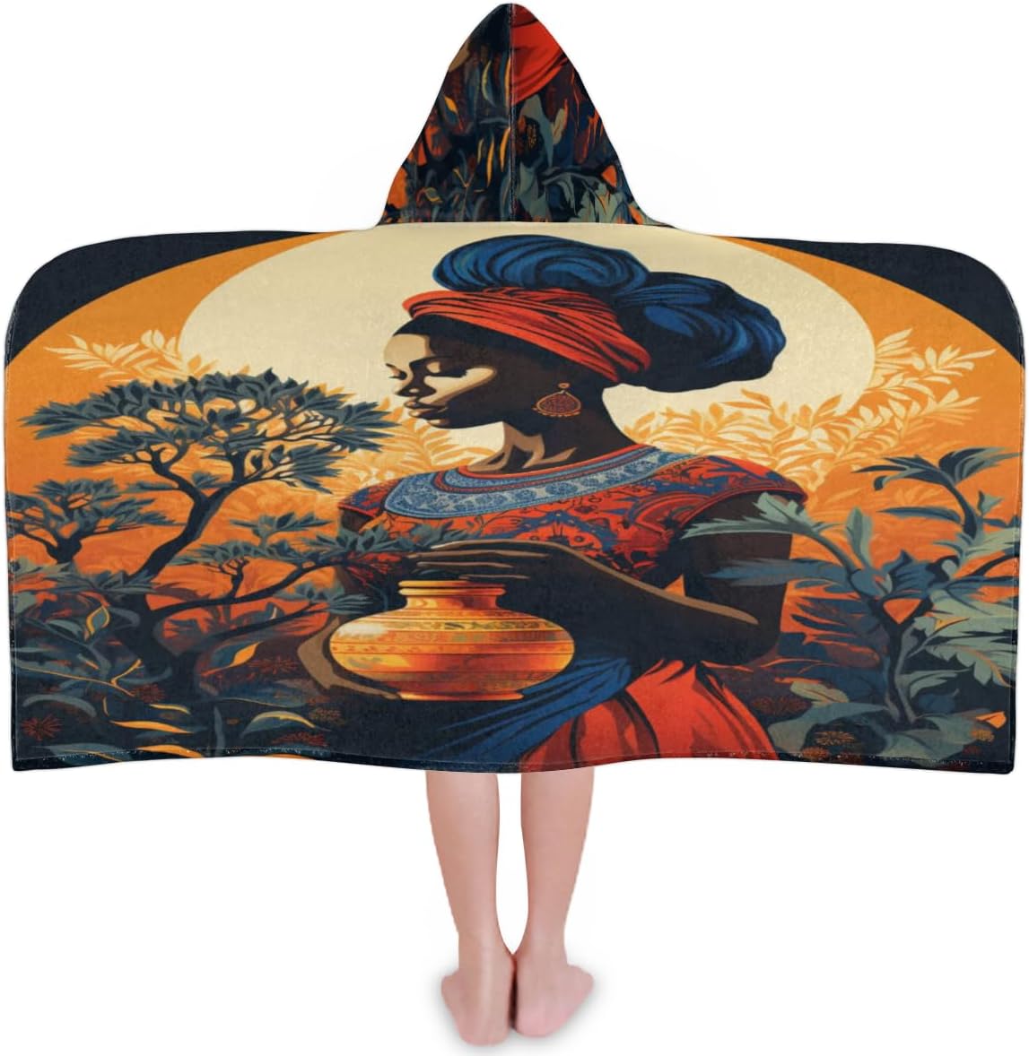 Pardick Kids Bath Towel Ethnic Woman Tree Beach Towel with Hood Pool Cover Up for Girls Boys Soft Absorbent Hooded Bath Towel Toddler Towels for Beach, Pool