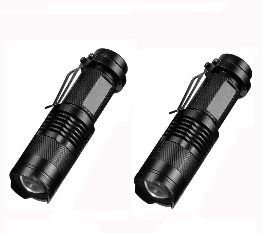 Skysted® (2 Pack A300 Super Mini Bright 300LM Single Mode Zoomable Focus Pocket Flashlight,Powered by 1 x AA or 1 x 14500 Battery(Not Included)