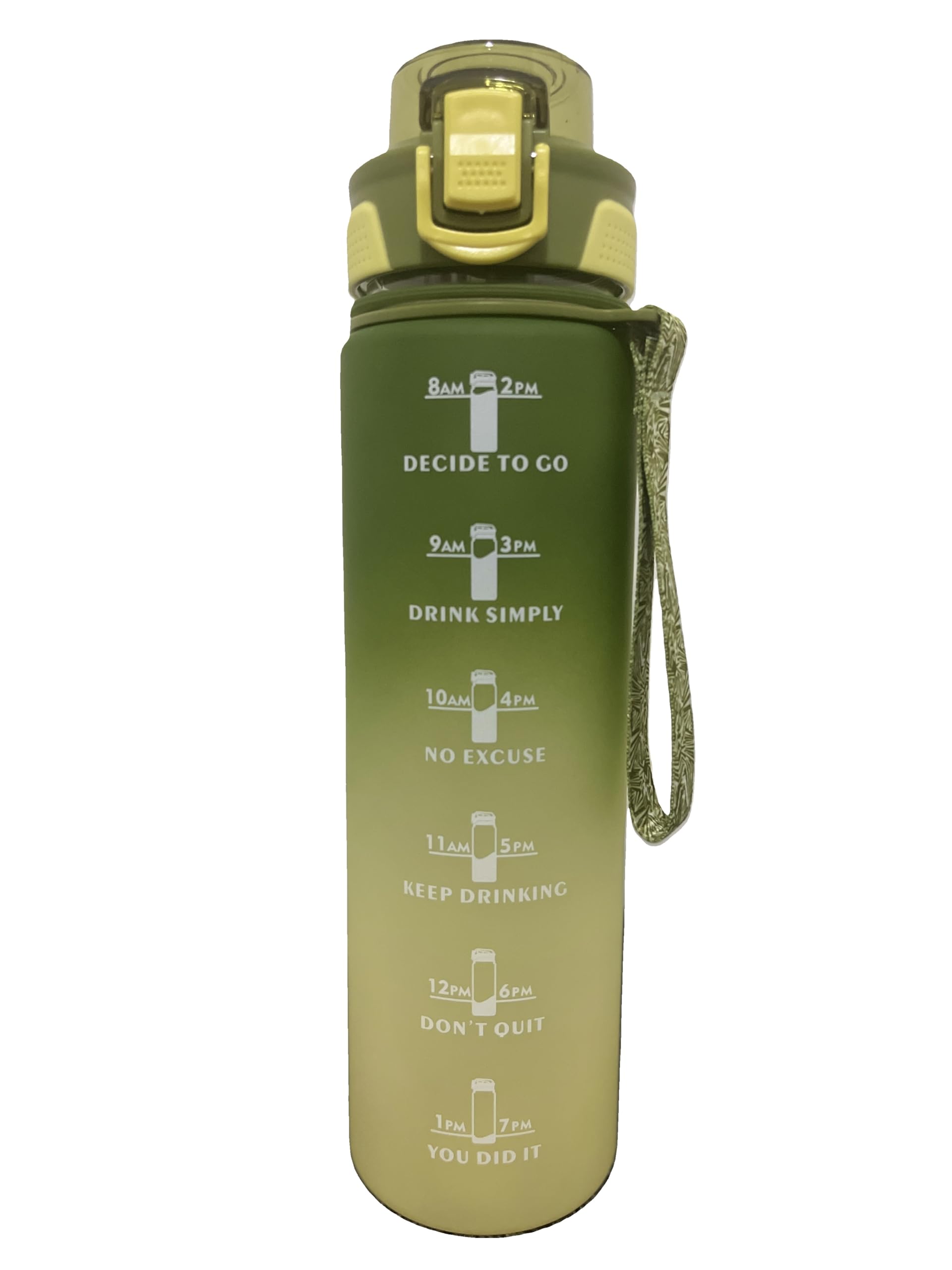 Motivational Water Bottle with Time Markers, 32oz/1000ml, Leak-Proof Sports Bottle for Running, Cycling, Gym, School & Office, Gradient Colours, Portable Travel Design, 11.3x3.0 Inch (Green Yellow)