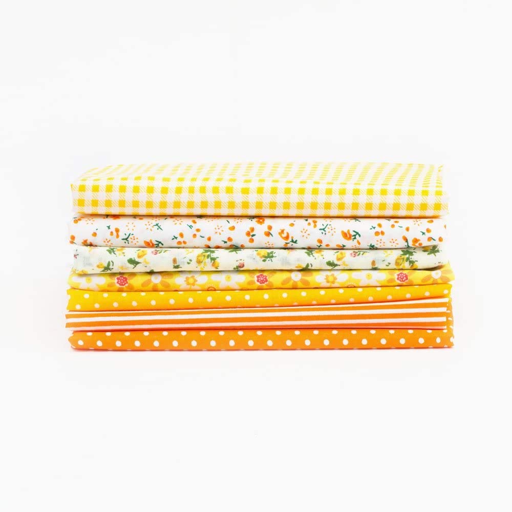 Pacchetto Tessuto Patchwork Fai da Te, 7 Pezzi Quadrati di Tessuto di Cotone, Tessuto di Cotone per Cucito, Trapuntatura, Artigianato, con Colori Diversi, 25 * 25 Cm, per (ORANGE)