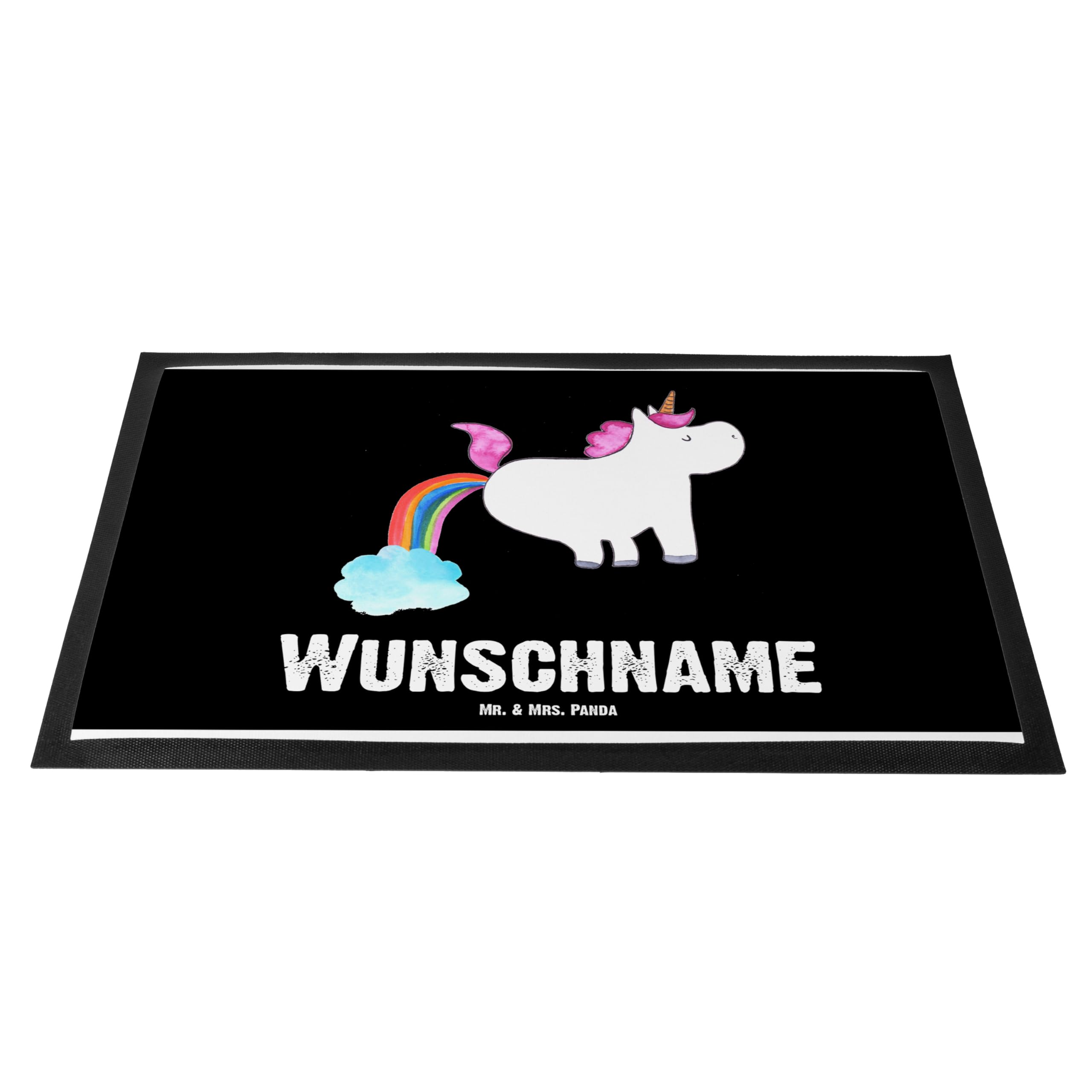 Mr. & Mrs. Panda Türmatte personalisiert Einhorn Pupsen 40 x 60 cm - Personalisierte Geschenke, Fussmatte mit Namen, Schmutzfangmatte, Regenbogen, Fußmatte, Unicorn, Freundin, Pups, personalisierbar