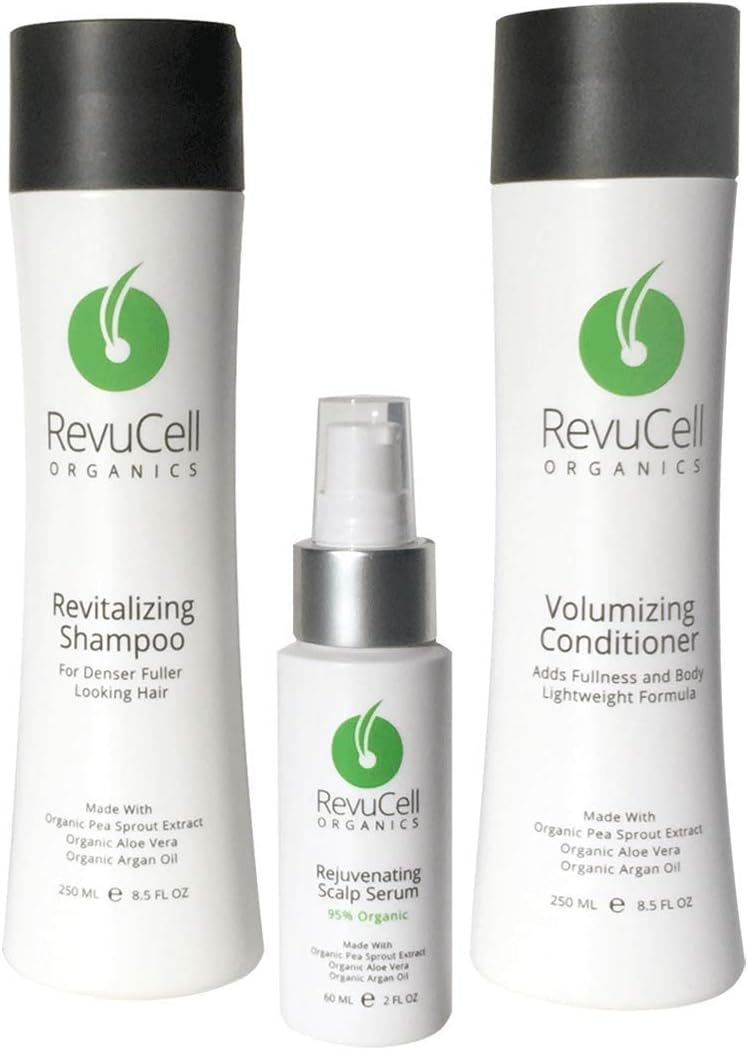 Hair Loss Treatment for Men & Women - Includes Revitalizing Hair Growth Shampoo, Volumizing Conditioner and Rejuvenating Hair Thickening Serum - Organic, Vegan & Gluten Free