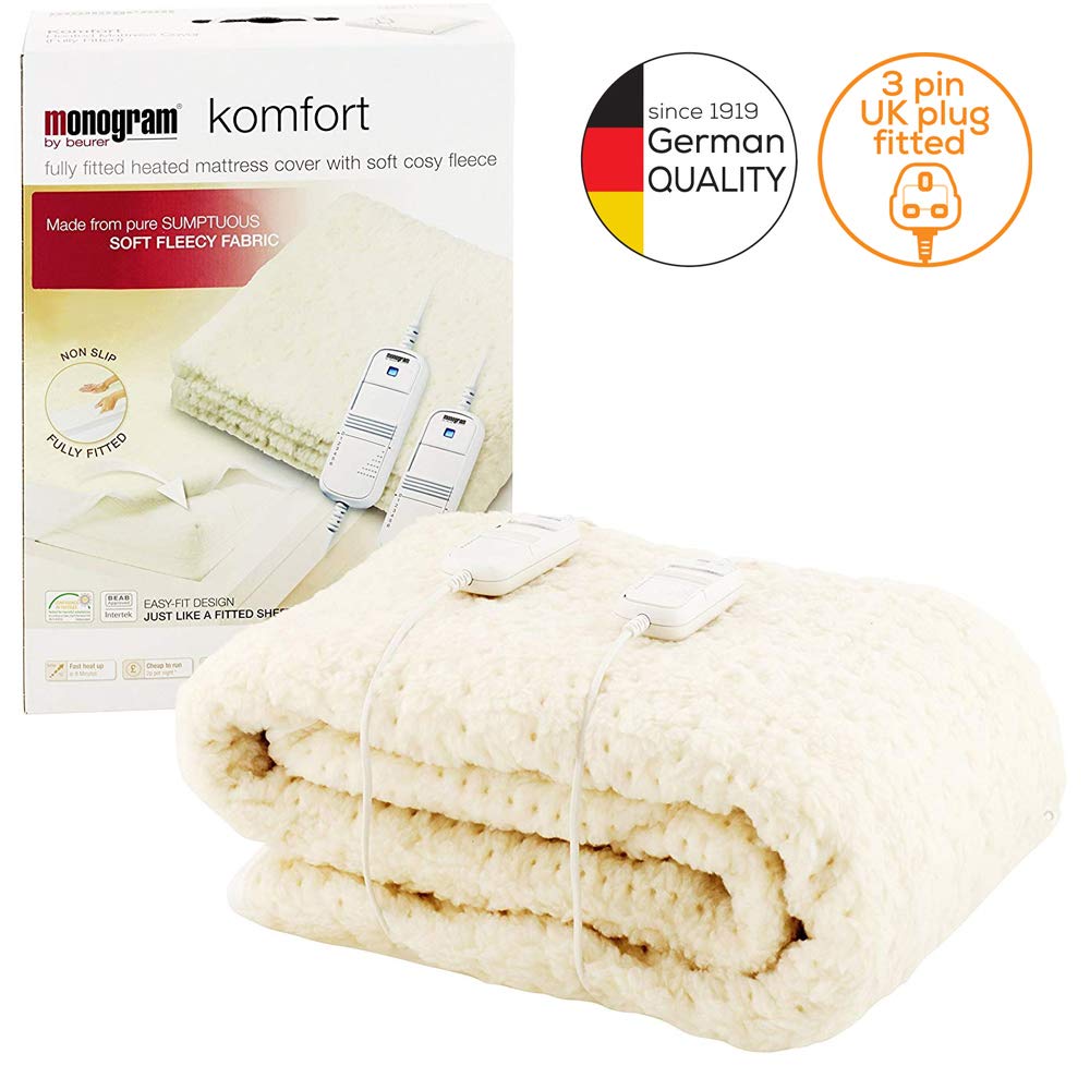 Monogram by Beurer Komfort Heated Mattress Cover - Dual Control | Fully  fitted with deep elasticated skirt | Machine washable | 6 temperature  settings | Extra soft and breathable | King size 200x150cm : Amazon.co.uk:  Everything Else