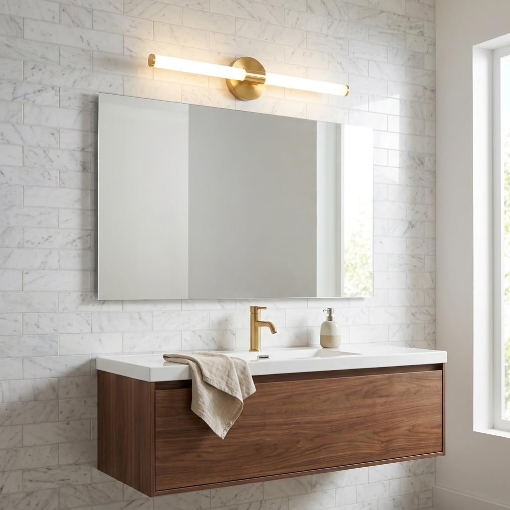 BARCELONA LED Applique LED Salle de Bain 8W 720lm IP44 60cm Or | 60cm, 8W 720lm, IP44 résistant à l’humidité, finition dorée, lumière neutre 4000K, aluminium, idéal miroir de salle de bain