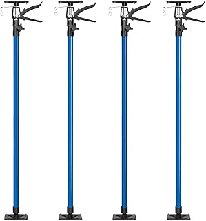 tectake® Baustützen Teleskop Stange 115-290 cm, Baustütze mit Auflageplatten mit Kugelgelenk, Montagestütze je 30 kg Tragkraft, Spannstange, Montagehilfe für Deckenverkleidung - blau, 4er Set