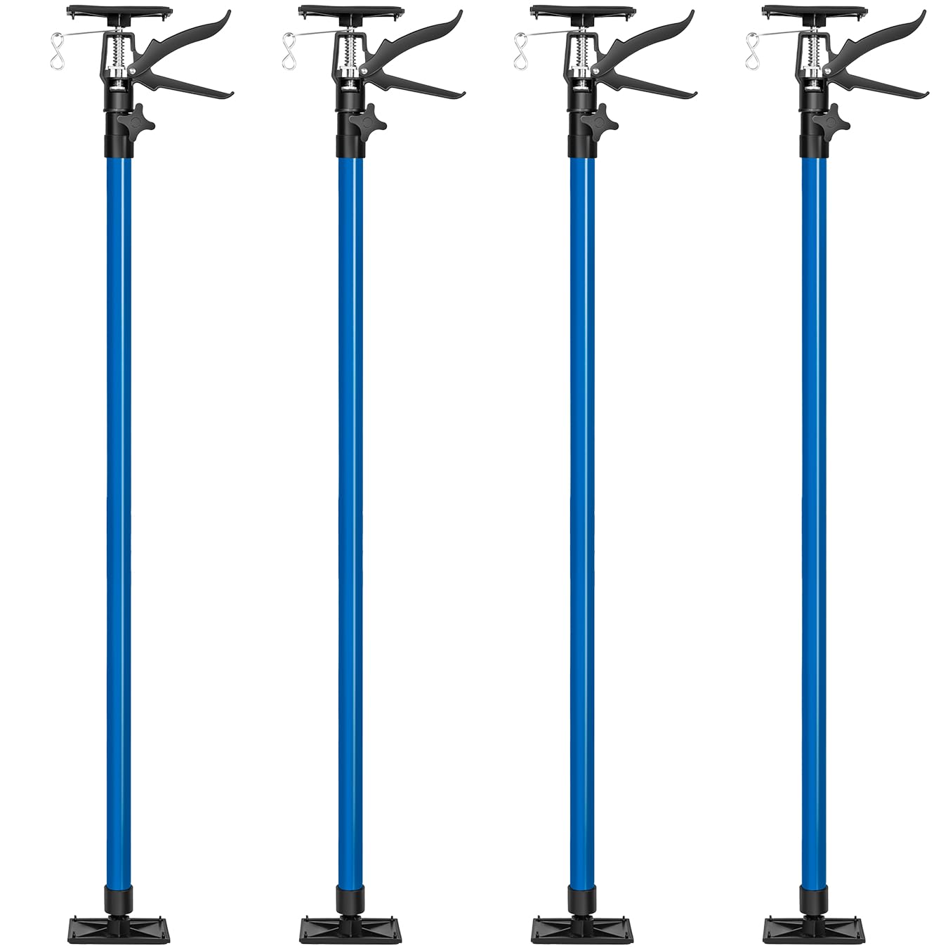 tectake® Plasterboard Prop Set, Telescopic Pole Adjustable 115-290 cm, 30 kg Capacity Ceiling Support, Quick-Tension Mechanism, Slip-Resistant, Ball Joints, Hand Lifting Jack Extension Pole - 4X Blue