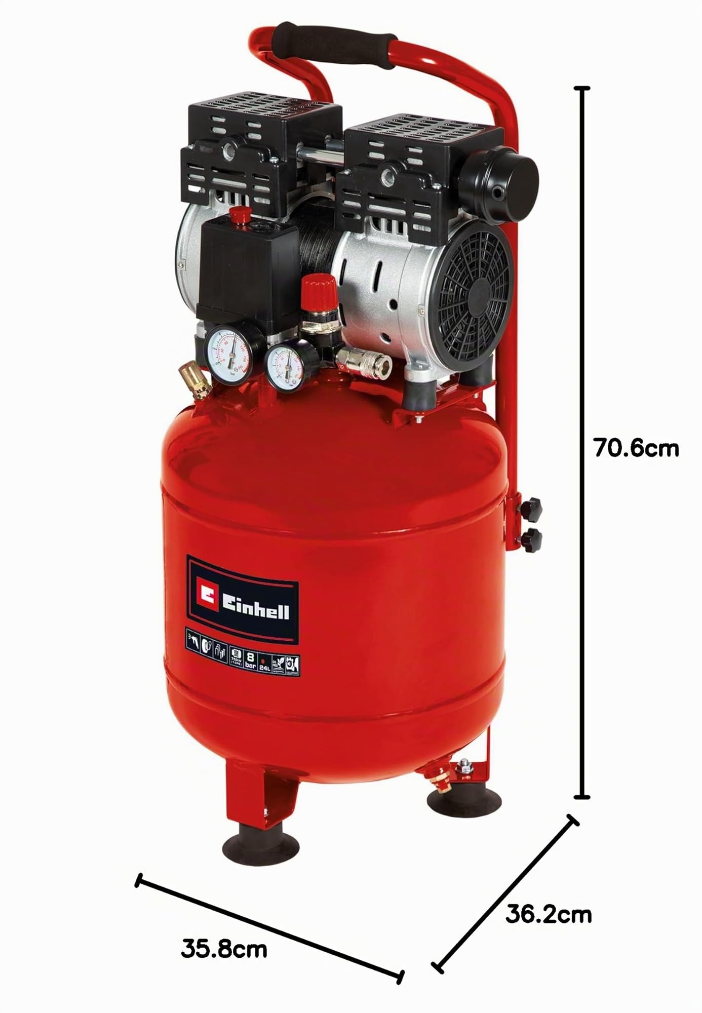 Einhell TE-AC 24 Compressore silenziato 220-240V 750W 24l 8bar 100l/min 57dB(A)