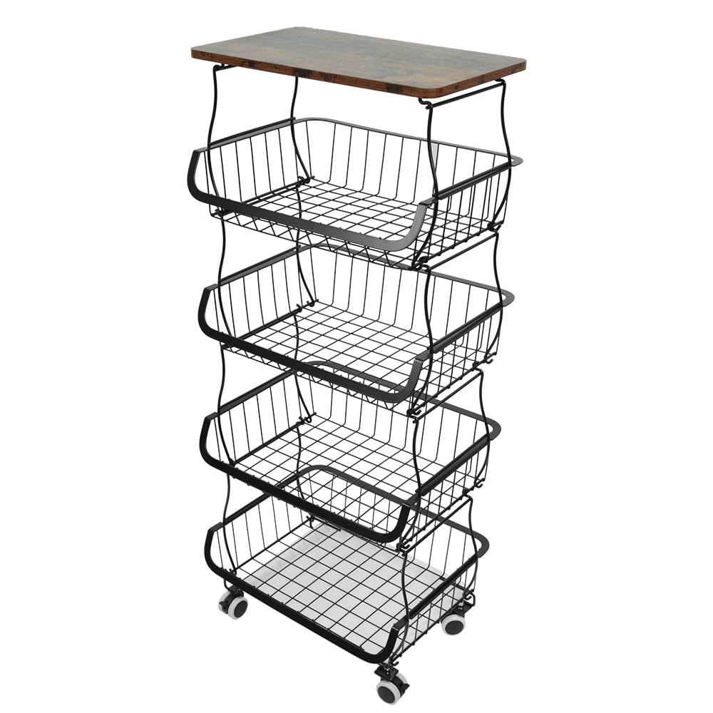 HUOLE Cesta de Frutas de 5 Niveles, Estante para Verduras, encimera, frutero, Estante de Metal, Accesorios de Cocina, Cesta de Almacenamiento, Soporte para frutas-40 * 30 * 94cm (Negro)