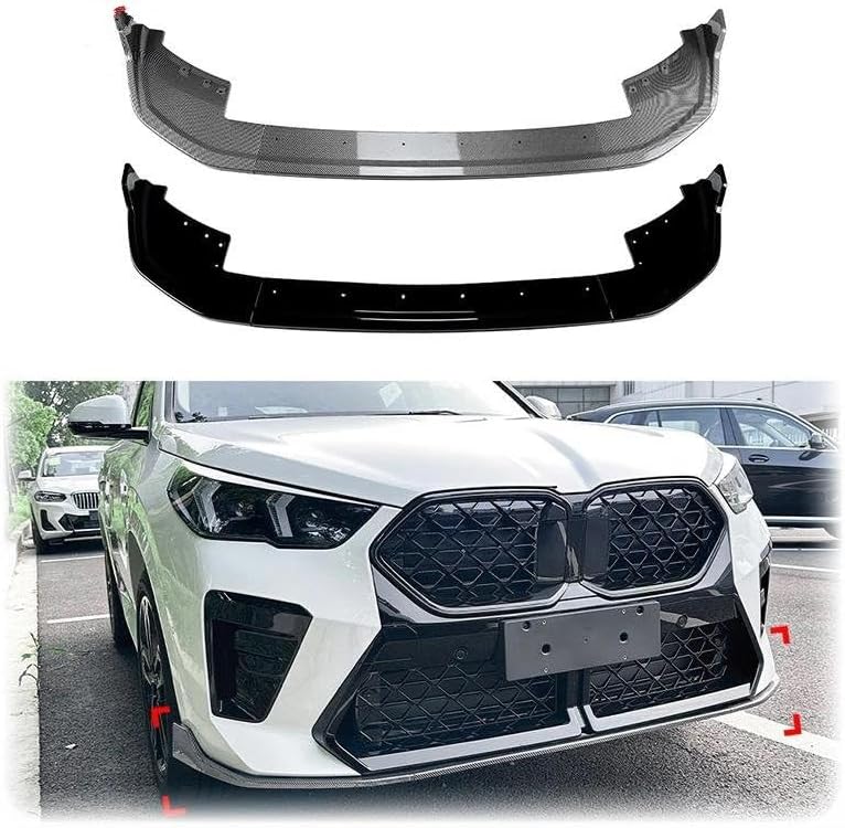 車用フロントスポイラー ために X2 U10 2023 + ABS 車のフロントバンパーリップスポイラー光沢のある黒のカーボンファイ