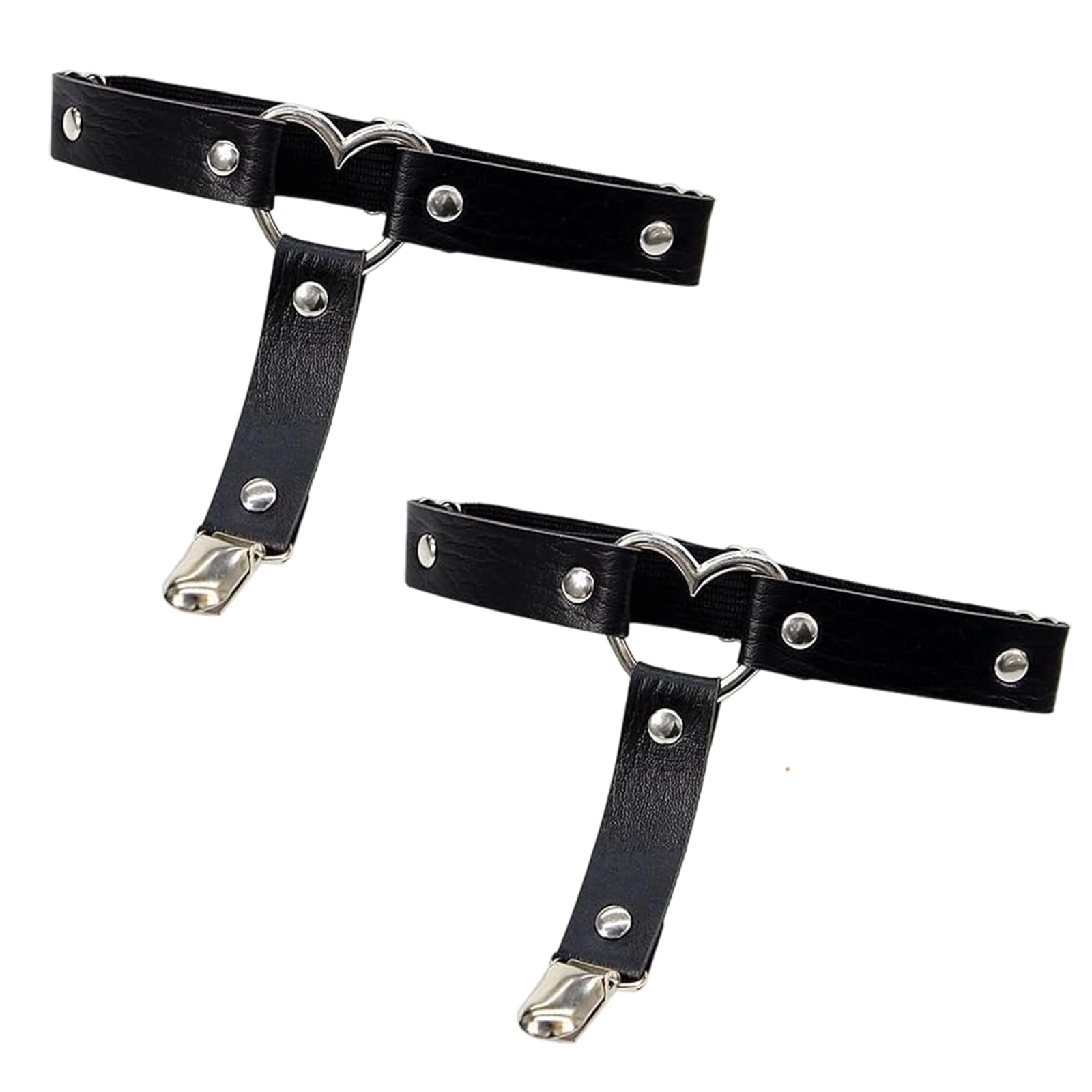 CERCTLA 2 Pcs Women's Leather Thigh, Women's Thighs Garters, Garter Heart Shaped Adjustable Leg Garter with Clips for Thigh-high Socks