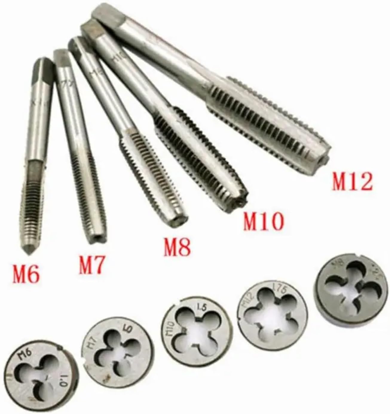 12pcs External Thread Cutting Tapping Screw Tap Die Set Alloy Steel Metric Taps Dies with Hinge Plate for Household Appliances