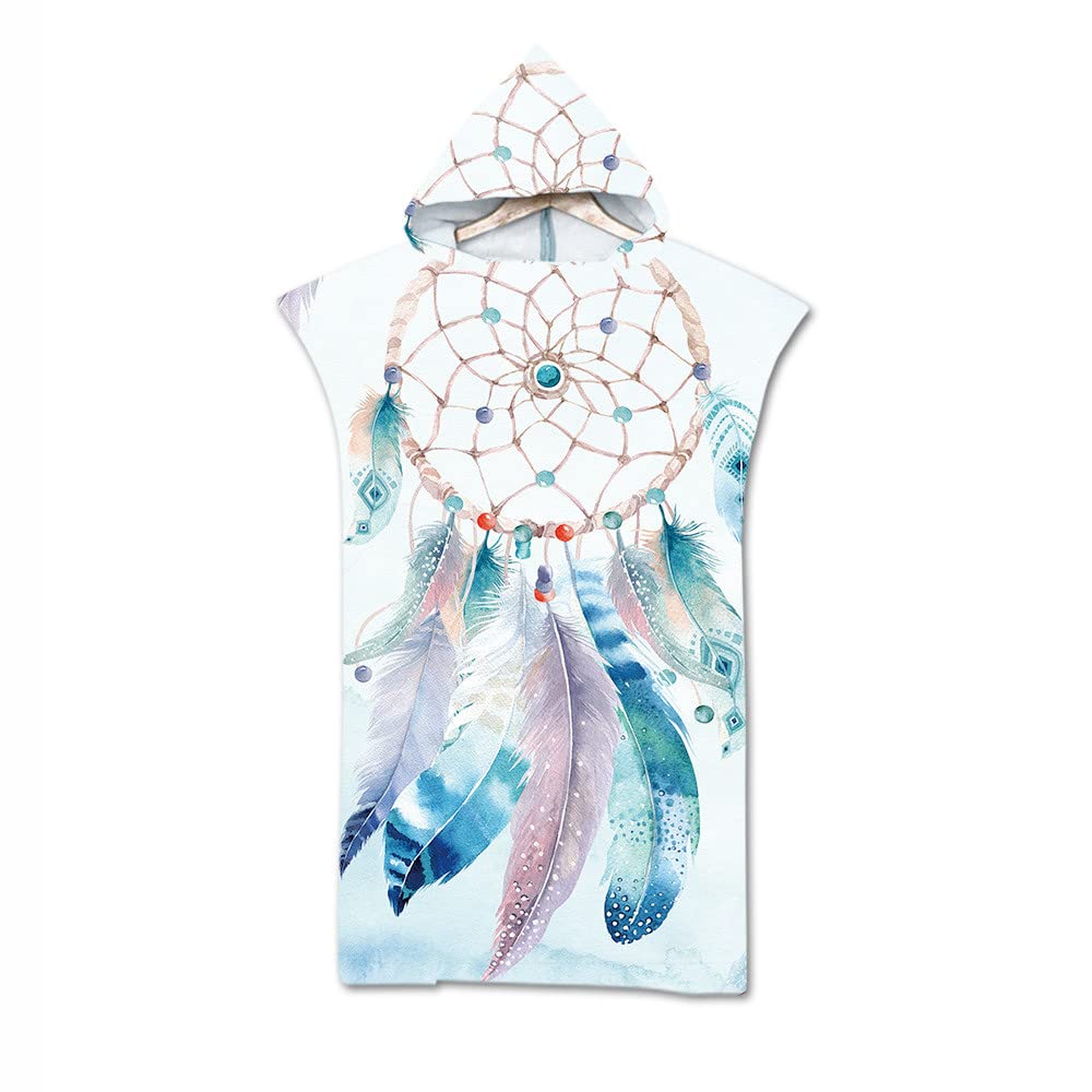 Surwin Hooded Beach Towel Poncho for Adult Unisex, Modern Printing Hooded Microfiber Changing Robe Hooded Robe Bathrobe Swimming Summer Surfing Beach Towel Travel (Fishing Net,75x110cm)