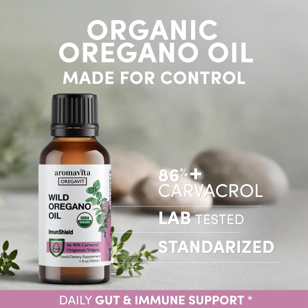 ImunShield - Integratore di olio di origano greco selvatico, raccolto a mano, 86-90% di carvacrolo per un supporto immunitario e digestivo avanzato, biologico, vegano, non OGM, senza glutine, 30 ml